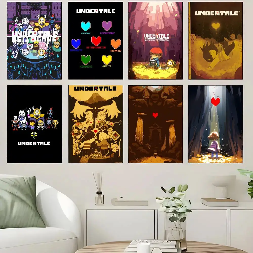 Undertale Game Retro RPG Cartoon Poster Self-adhesive Advanced Aesthetic Printing Paper Wall Art for Living Room Home Decor