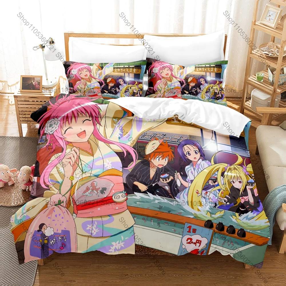 Cool To Love Ru Cartoon Character Graphic Bedding Include 1 Duvet Cover + 2 Pillowcases Comfort Household Bed Decoration