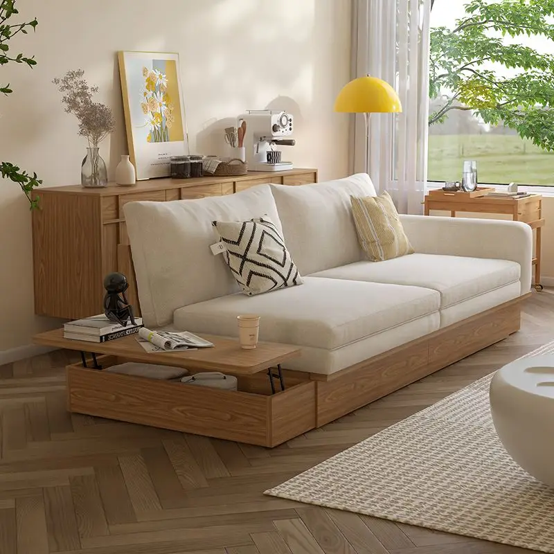 solid wood sofa simple household small apartment living room folding sofa bed integrated dual-purpose telescopic