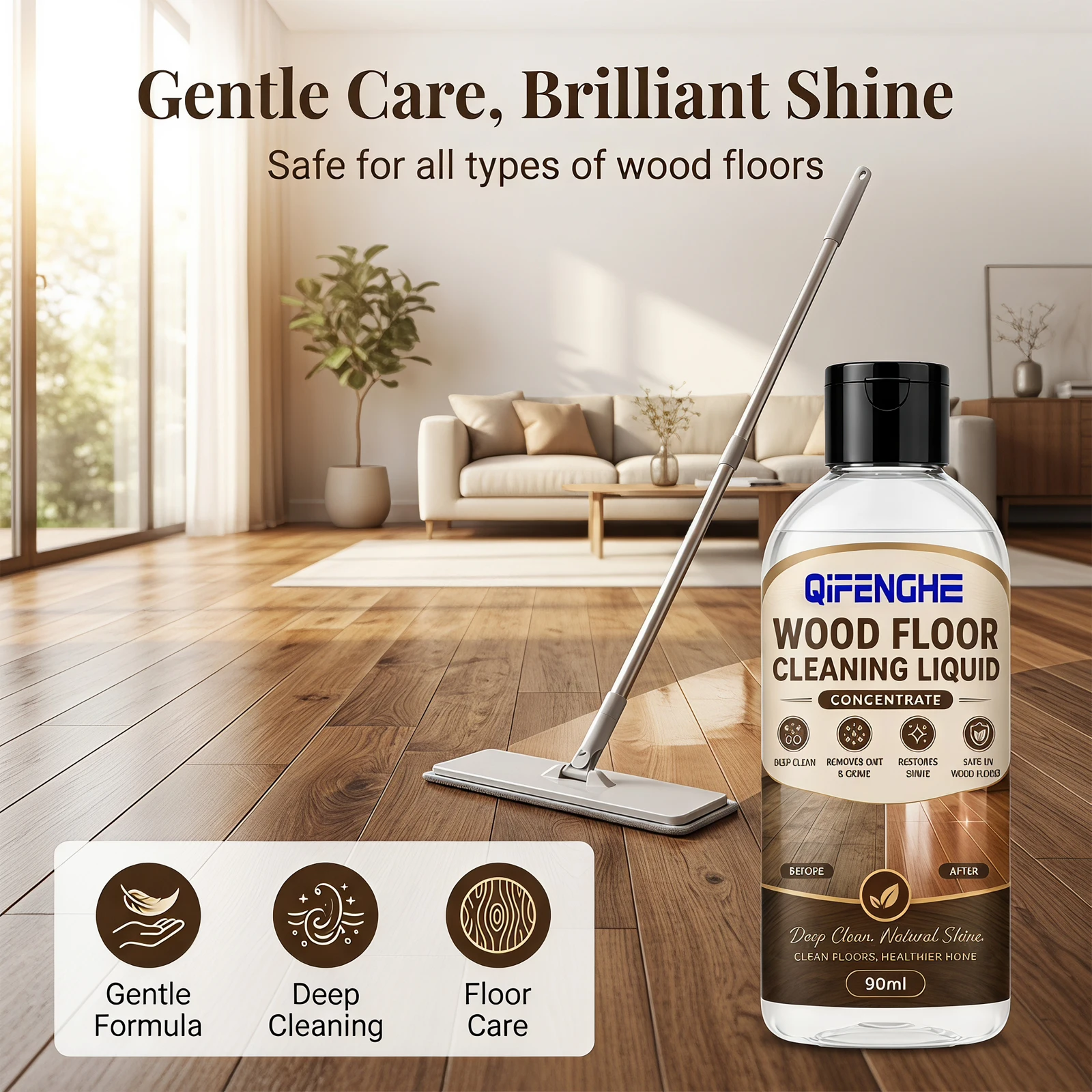 Wood Floor Cleaning Liquid Concentrate, Gentle Deep Cleaning Formula, Restore Shine & Protect All Types Hardwood Floors