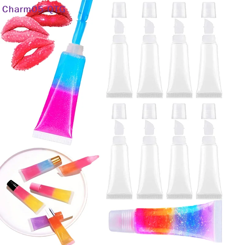 หลอดลิปสติกเปล่าแบบนิ่ม 10 ชิ้น ขนาด 8 มล. / 10 ซม. / 15 มล. สำหรับใส่ลิปบาล์ม ลิปกลอส แบบบีบได้ ใส