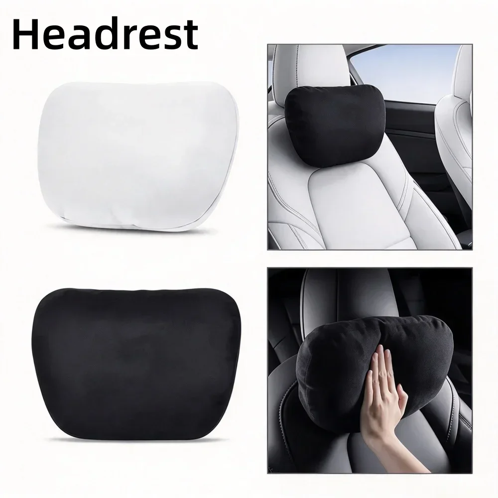 Suede Car Headrest Neck Pillow Waist Support Cushion Fit Model 3 Y S X Soft Comfort Reduce Fatigue Car Interior Seat Accessories