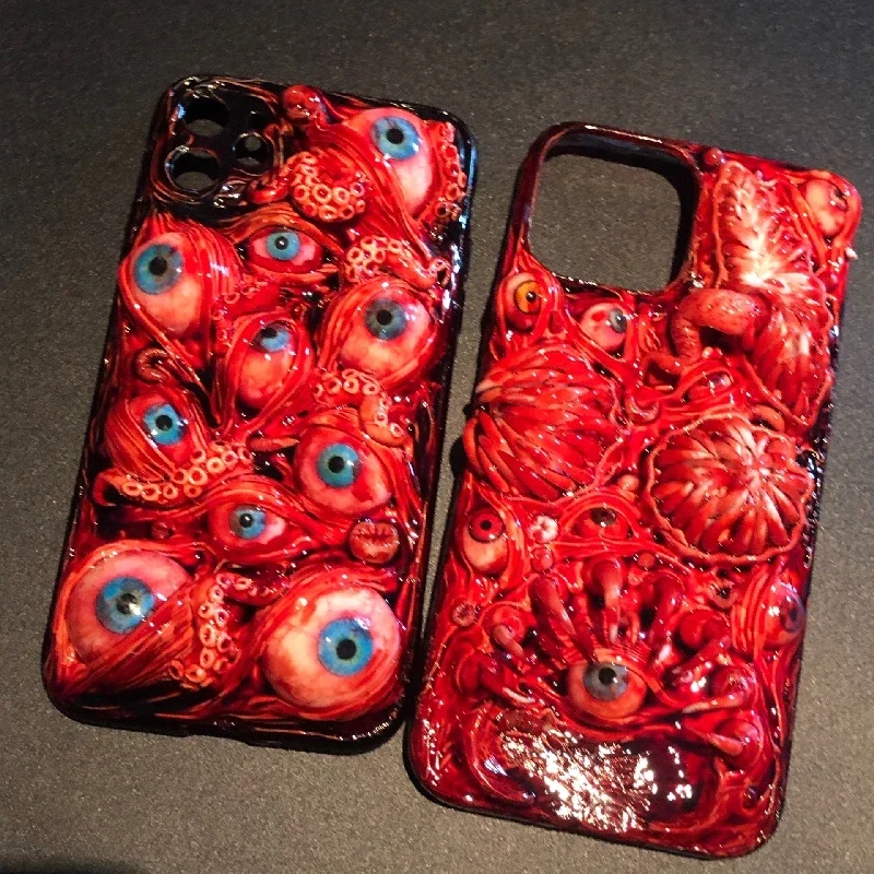 4130 Original 3D Handmade Mobile Phone Case Bloody Cthulhu Eyes Horror Tentacles Fangs Gothic Mobile Phone Case Custom Gift