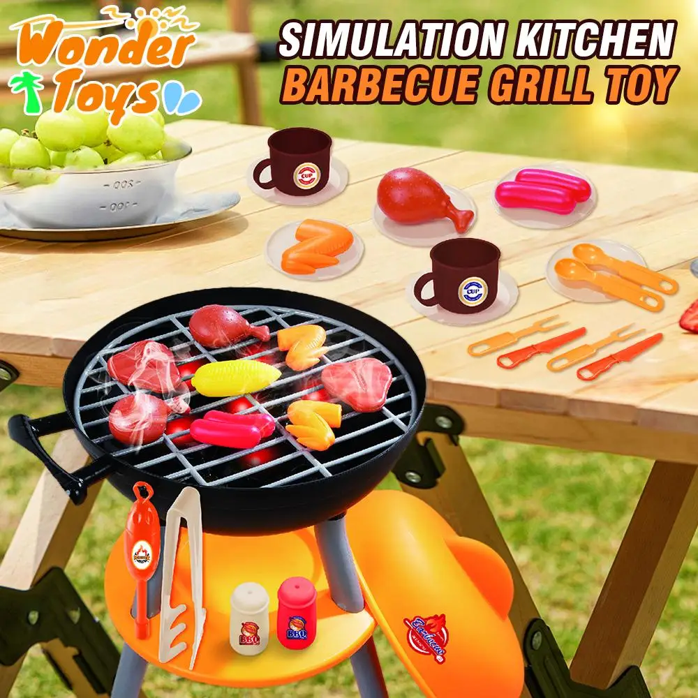 

Children's Kitchen Play Set Bbq Play Miniature Food Simulation Charcoal Fire Barbecue Grill Toy House Play Outdoor Camping Toys
