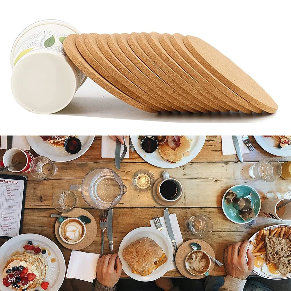 Cork Coaster Engraved Cute Cat Design Tea Coffee Mug Drinks Holder for Kitchen Natural Wooden Mat Tableware Round Drink Coaster
