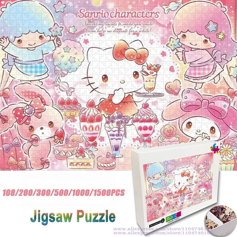 

Sanrio Characters Puzzle Jigsaw Cartoon Anime Hello Kitty Melody Kuromi 108/200/300/500/1000/1500Pcs Intelligence Puzzles