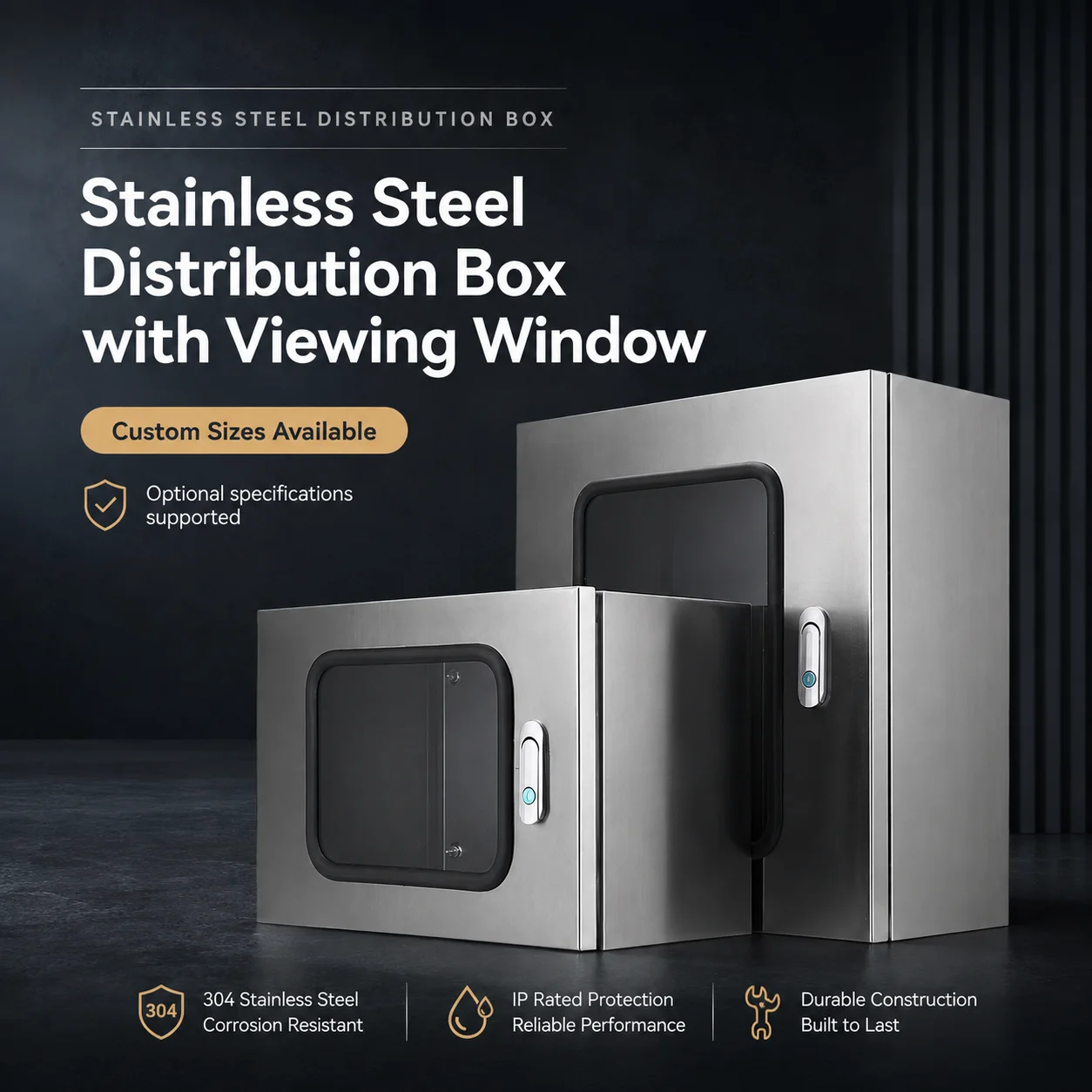 304 Stainless Steel Distribution Box with Single Door Window Indoor Instrument Monitoring Waterproof Tank Open-Installation Box