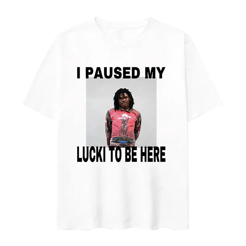 I Paused My Lucki To Be Here Ken Carson Funny Graphic T Shirts Men's Vintage Fashion Cotton Short Sleeve T-shirt Y2k Streetwear