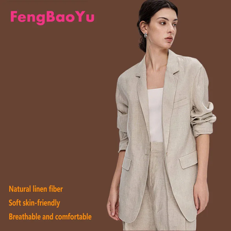 

Fengbaoyu 100% Linen Women's Suit Elegant Outfit for Outdoor Business Casual Wear High-end Women's Clothing Spring-Autumn
