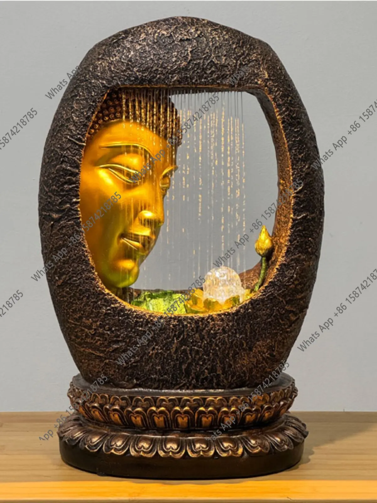 Mn Chinese Zen Buddha Statue, Flowing Water Fountain Lucky Ornament, Living Room, Clubhouse Entrance Water Feature Decoration