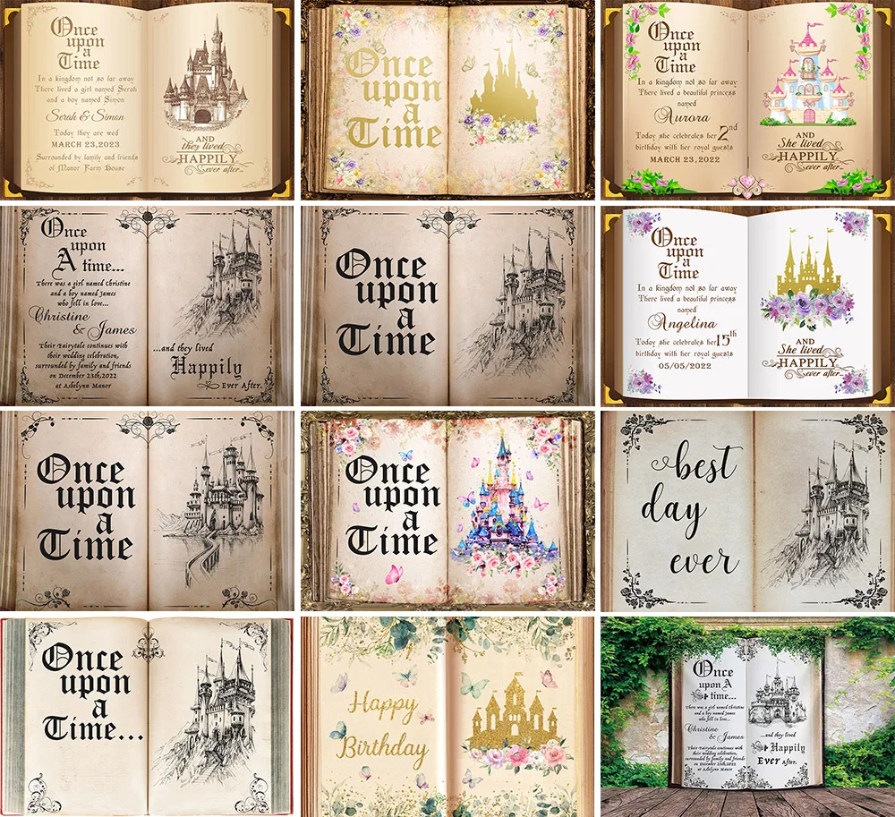 

Fairy Tale Books Photography Background Once Upon A Time Castle Wedding Girl Birthday Party Decor Backdrop Photo Studio
