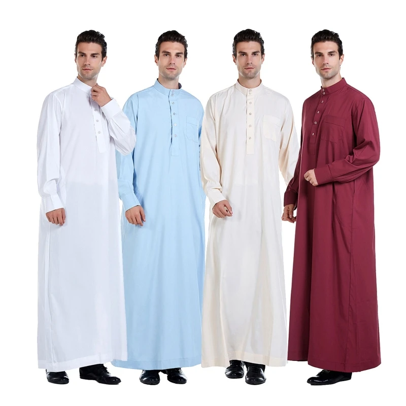 

Muslim Dress Mens Casual Loose Long Sleeve Thobe Middle East Saudi Arab Kaftan Islamic Abaya Dress Dubai Robes Gift