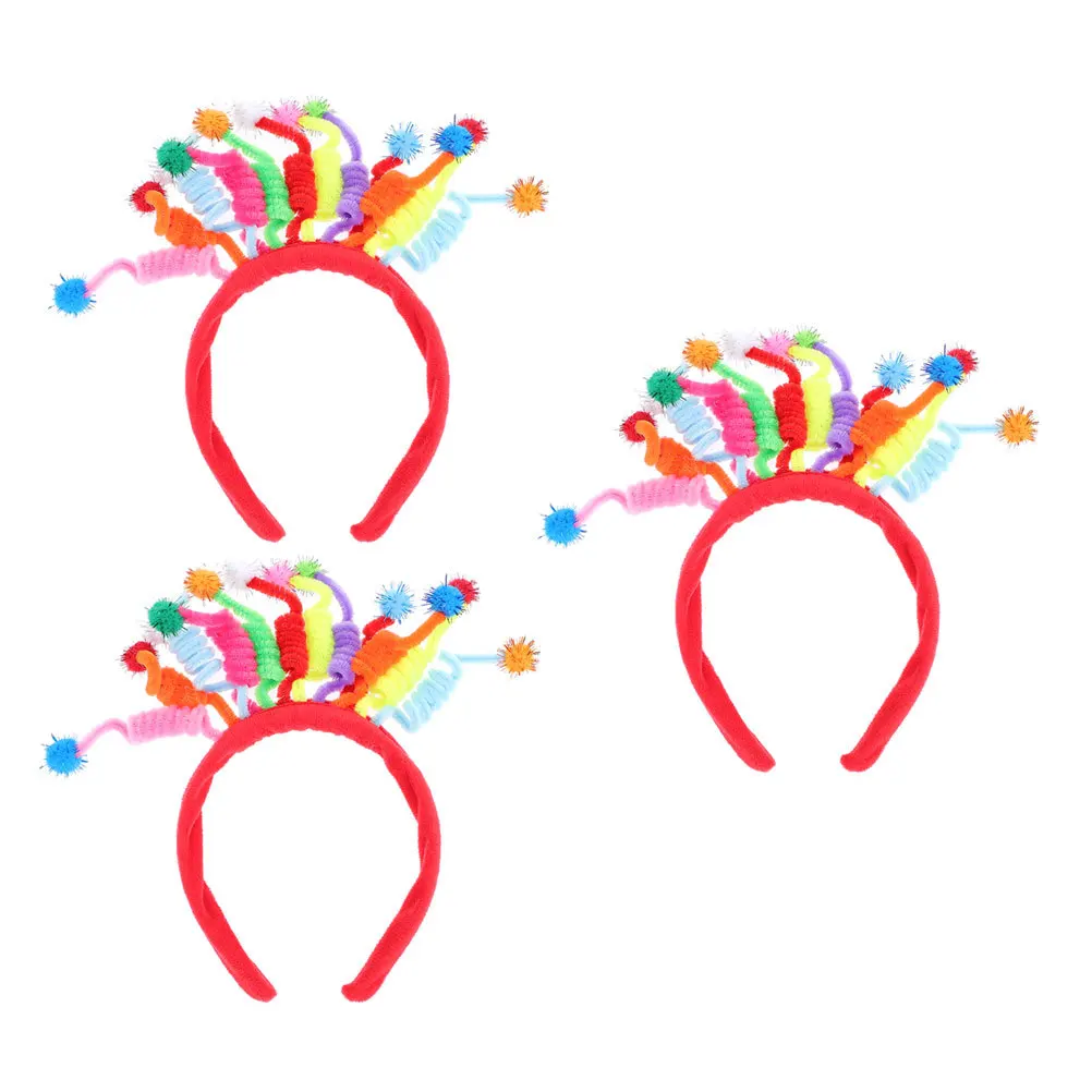 

3Pcs Birthday Headband Pompom Hair Hoops Colorful Party Headwear Gift Decorative Hairband Birthday Party Headbands