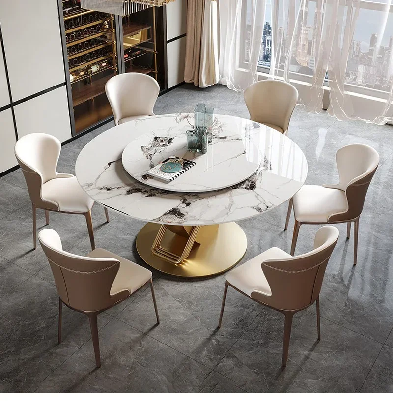 

Modern Simple Round Dining Table High-Grade Luxury Light Rock Slab Dining Table Dining Table [With Turntable] 1.5 M