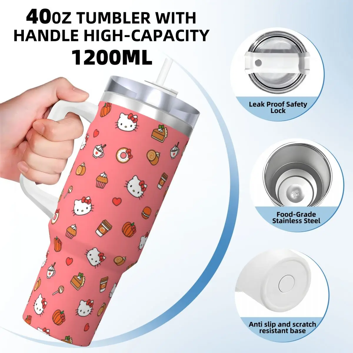 Stainless Steel Tumbler Hello Kitty Christmas7 Coffee Mug Portable Cold Drink Mugs Cup Travel Graphic Water Bottle