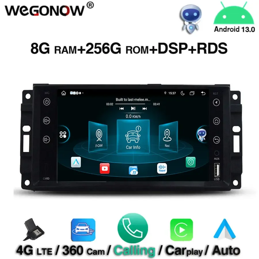 

360 DSP Android 13.0 8 ГБ 256 ГБ Автомобильный DVD-плеер GPS карта RDS Радио Wi-Fi BT5.0 Для Jeep Sebring Cherokee Compass Wrangler Commander