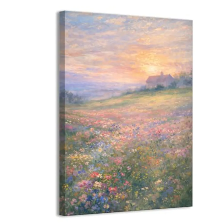 

Muted Pastel Vintage Landscape Oil Painting Poster, French Country Wall Decor, Colorful Flower Field Art Print 16 * 24inch, Fra