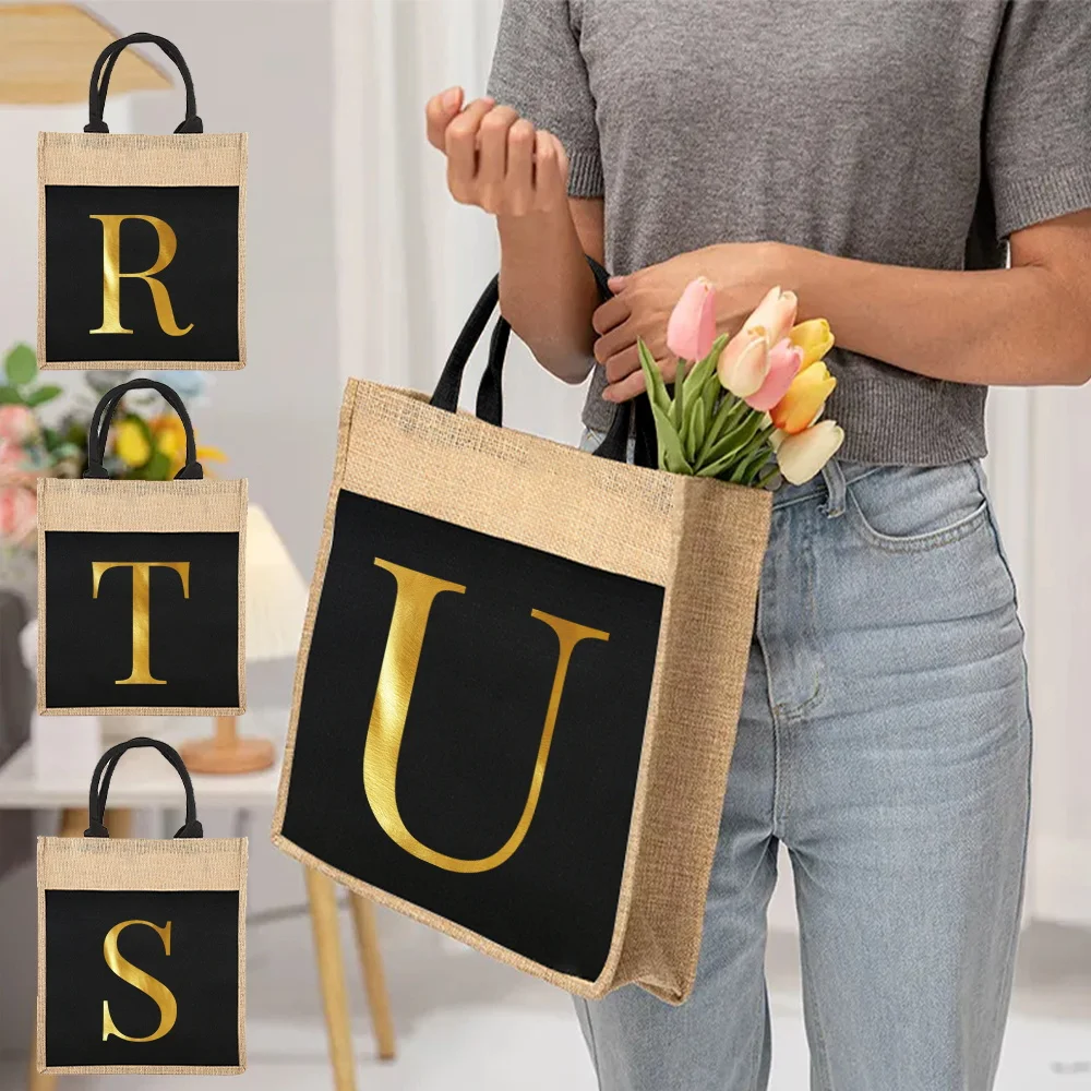Versatile Shopping Shoulder Bags Large Capacity Daily Commuter Storage Bag Letter Print Lightweight Summer Beach Women Jute Bags