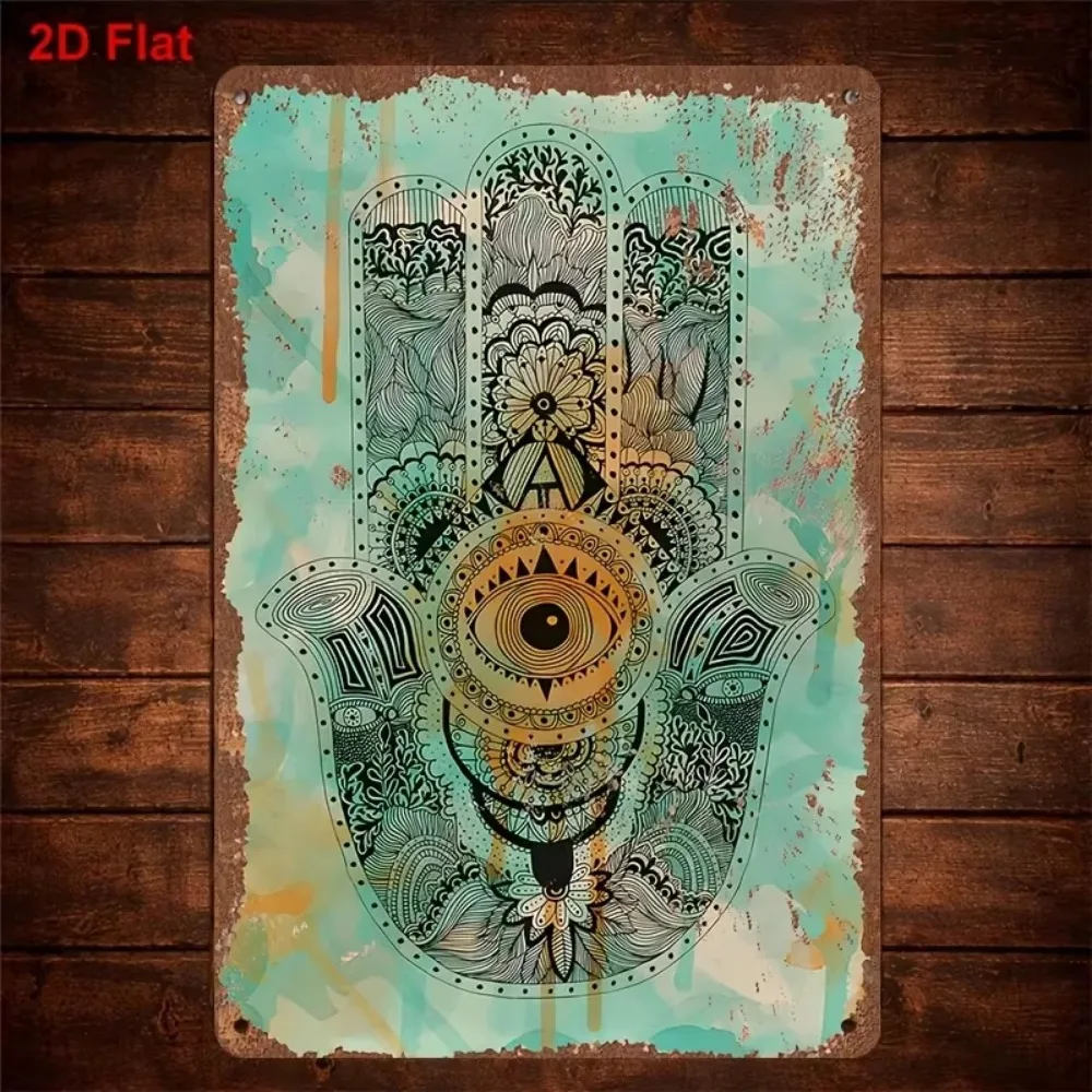CIFBUY Retro Boho Hamsa Hand Evil Eye Metal Wall Art Waterproof Wearproof Aluminum Sign Home Bedroom Yoga Living Room Decor