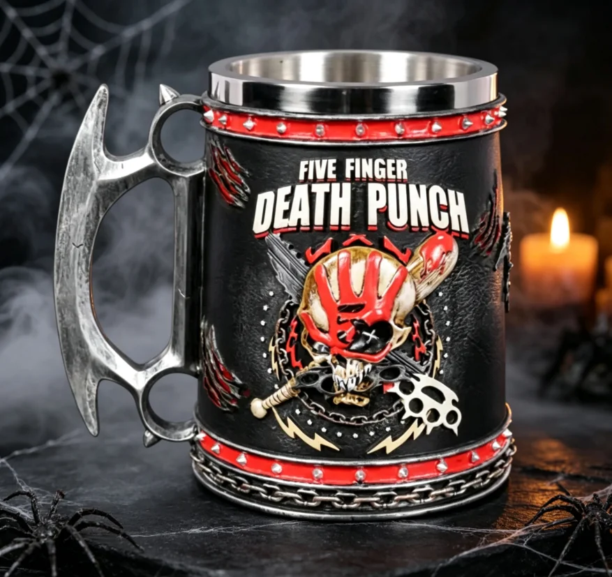 Creative Sculpted Skull Tankard Cup Axe‑Shaped Handle Resin Outer Stainless‑Steel Inner For Bar Home Halloween Decor Gift