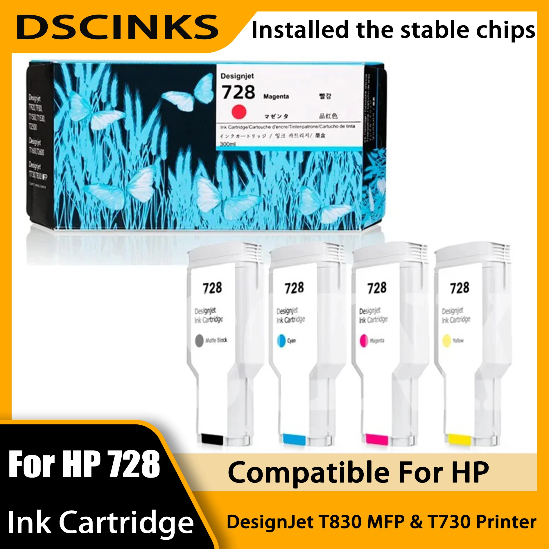 

728 728XL Ink Cartridge Compatible For HP DesignJet T730 T830 Printer 300ml And 130ml High Quality Factory Price