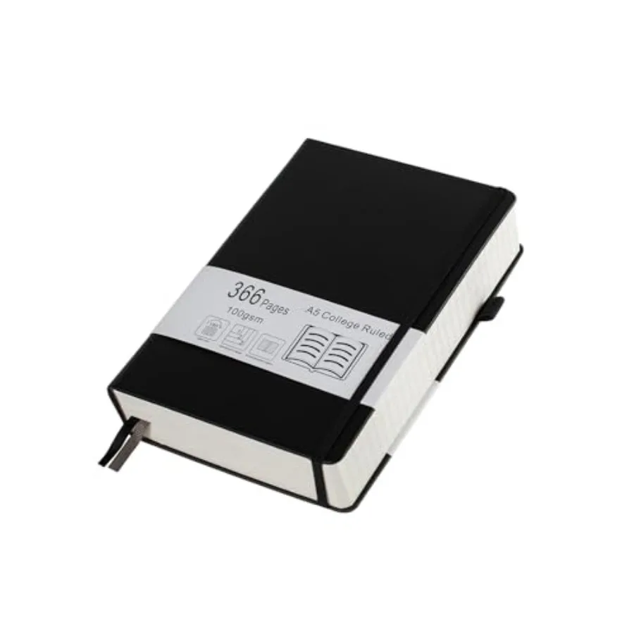 

Thick College Ruled Notebook with 366 Numbered Pages A5 Journals for Writing with 100GSM Lined Paper Hardcover Leather Notebook
