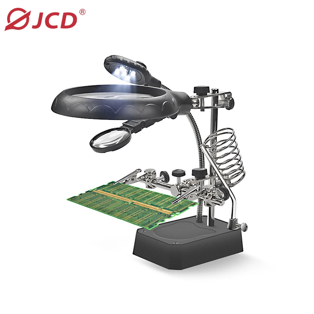 JCD Welding Magnifying Glass LED Light Auxiliary Clip Loupe Magnifier 3 In1 Hand Soldering Solder Iron Stand Holder Station Tool