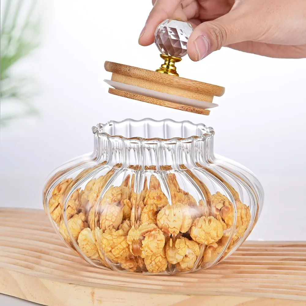 Airtight Glass Sealed Jar Moisture-Proof Wooden Lid Coffee Bean Storage Tank Clear Diamond Shape Grip Sugar Salt Container
