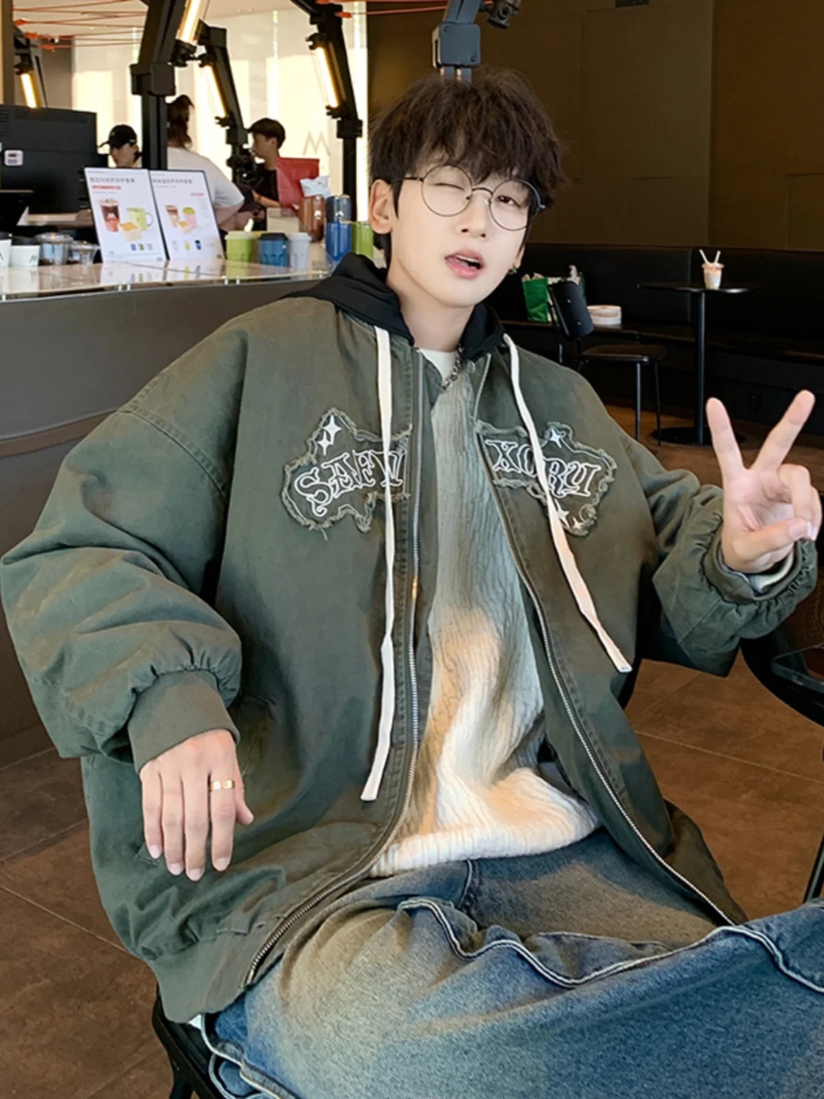 

Premium Feel Embroidered Detachable Cap Cotton Jaet Men's Autumn Winter Military een Workwear Cotton Coat Cool Baseball S...