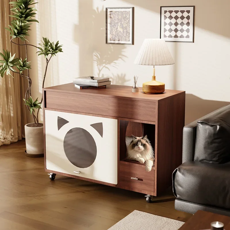 Solid wood cat toilet cabinet anti-splash and sand-proof closed cat toilet deodorant and odor-proof cat