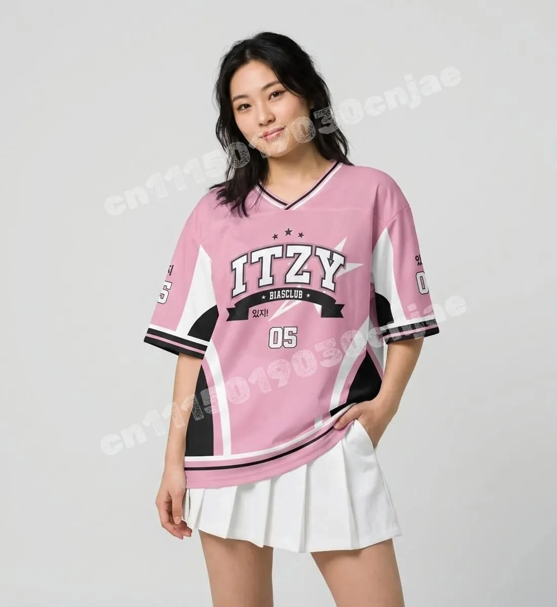 Cute Pink ITZY Yuna No.5 Print Sport Jersey Quick Dry Short Sleeve T-shirt Family Matching Parent Kids Concert Uniform Fashion