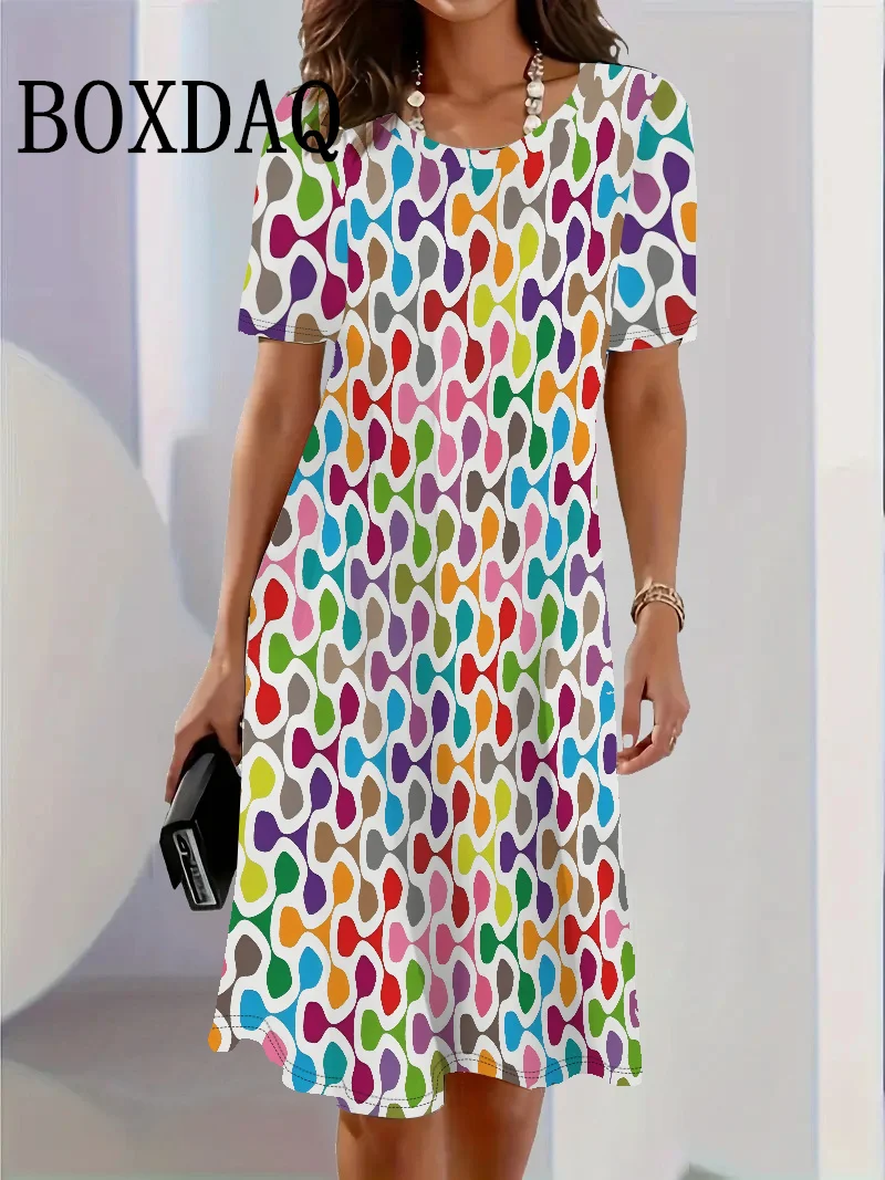 2025 New Women's Summer Dress Casual Loose 3D Prints Short Sleeve Dress Fashion Pattern Round Neck Long T-Shirt Dresses Vestidos