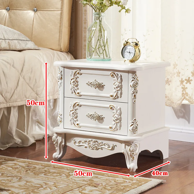 For bedside tables, now simple European bedroom engraved paint Nordic luxury three-layer storage chest bedside