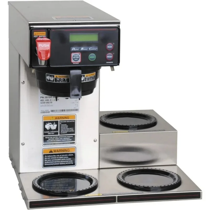 Dual Voltage Commercial Coffee Maker Automatic 12-Cup with 3 Lower Warmers Grey 7.5 Gallon Water Capacity DV-3