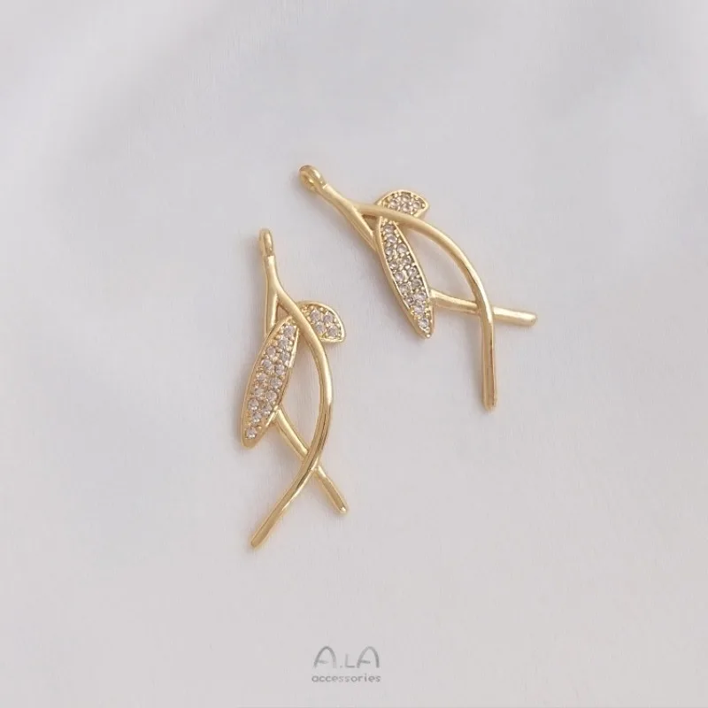Electroplated 14K Gold-plated Zircon Branches And Leaves Pendant DIY Handmade Earrings Earrings Ear Jewelry Hairpin Pendant