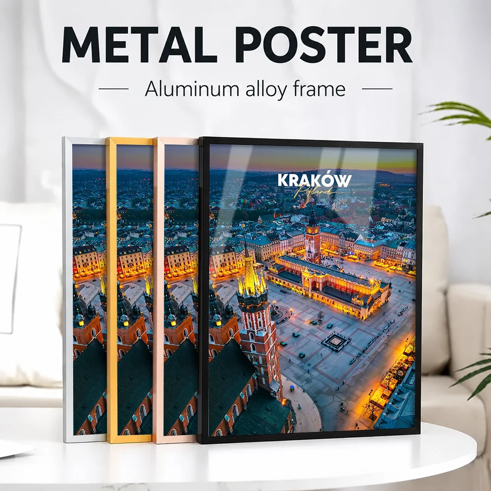 Krakow Cityscape Framed Metal Print Customized Photo Retro Tourism Style Wall Art For Living Room And Office Travel Lover Gift