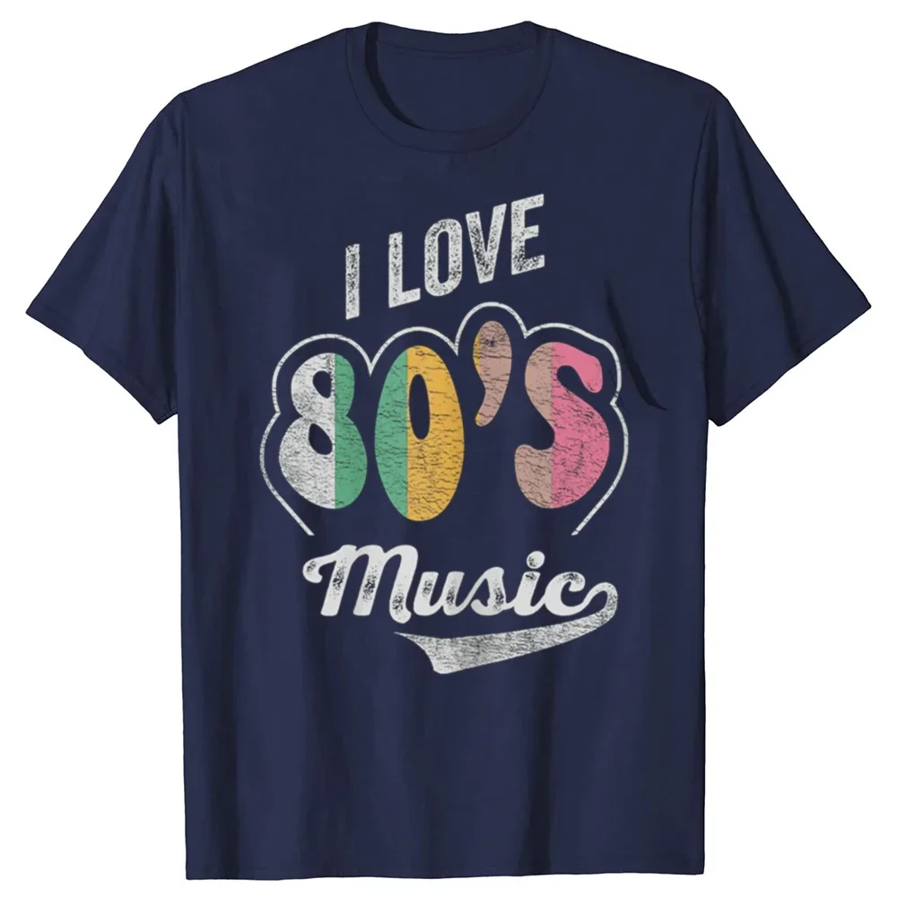 T-Shirt Rétro Vintage pour Homme, avec Inscription I Love Music des Années 80