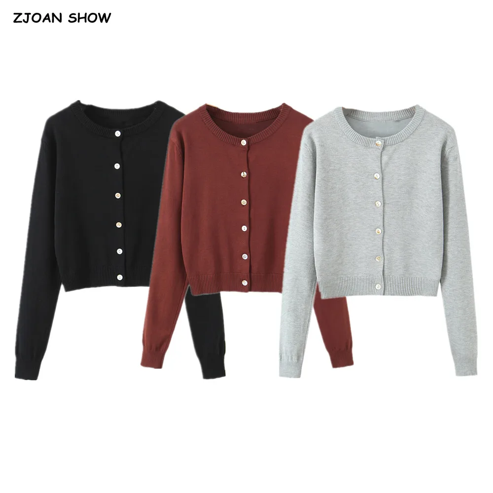 

3 colors 2025 Autumn Women Knitting Single-breasted Button Cardigan Sweater Vintage Short Knitwear Full sleeve Jumper Tops Sexy
