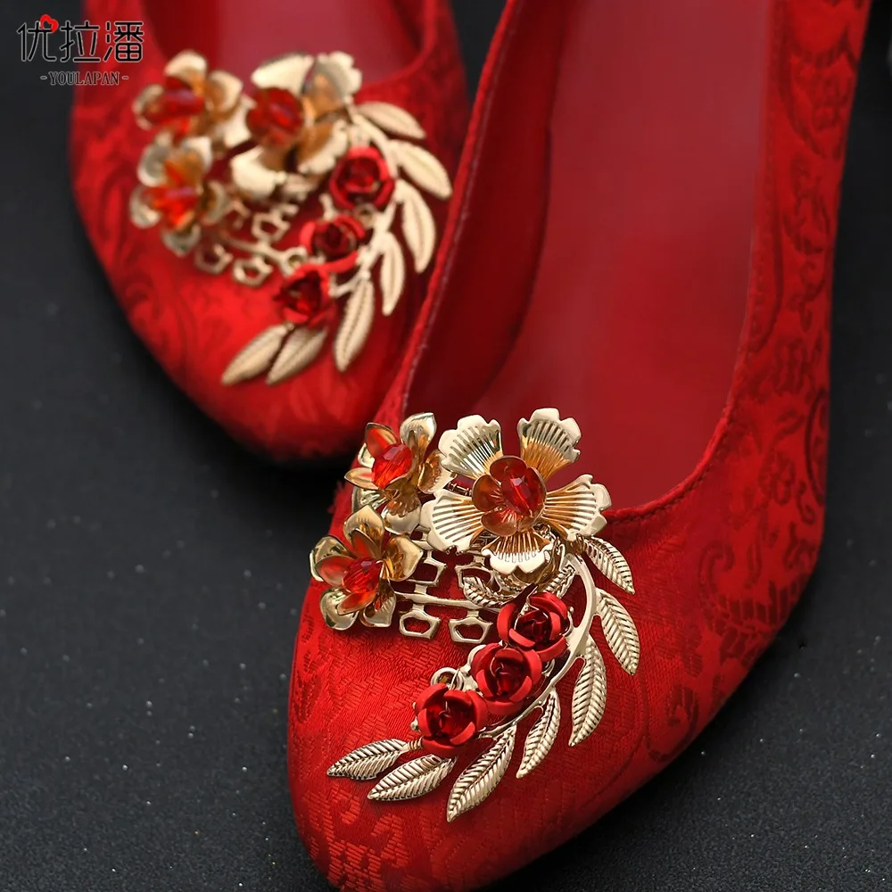 Xiuhe Bridal Shoes Chinese Wedding Shoes Shoes Flower Red Shoes Accessories Shoe Clip Detachable Buckle Dignified Atmosphere