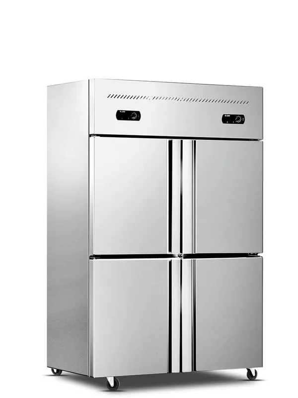 Stainless Steel Silver Four-door Commercial Freezer 1500L Large Capacity Vertical Dual Temperature Digital Control Air Cooling