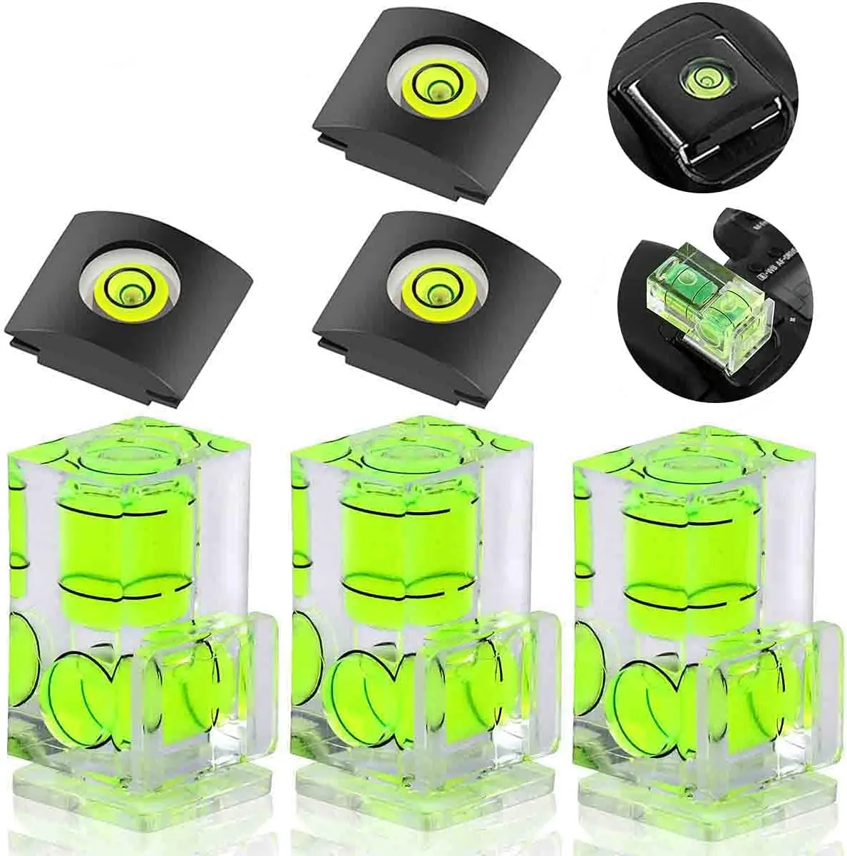 6 Pack Camera Hot Shoe Level, 2 Axis and 1 Axis Bubble Spirit Level for DSLR Film Cameras Compatible with Canon Nikon Olympus