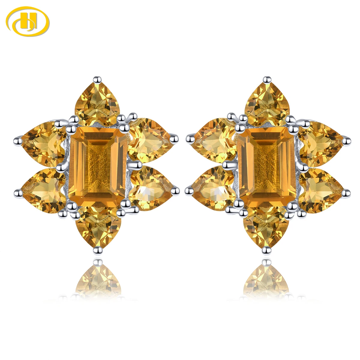 

Natural Citrine Solid Sterling Silver Stud Earring 4.2 Carats Genuine Gemstone Fine Jewelrys Original Design S925 Rhodium Plated