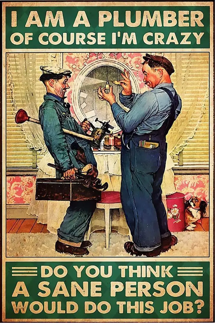 Funny Metal Tin Sign Plumbing I Am A Plumber Iron Painting Sign Vase Flowers Poster Plaque Entryway Decor Gallery Wall Sign 12 X