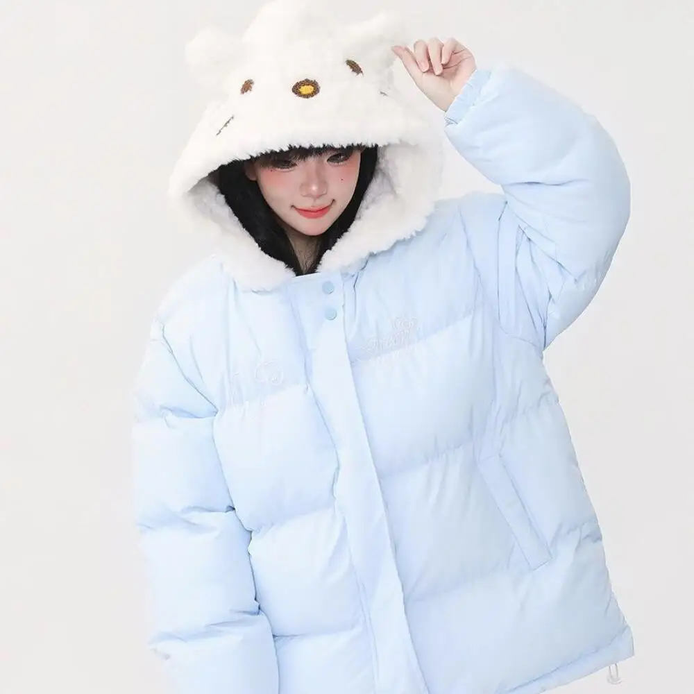 

Sanrio Cartoon Winter Casual Warm Sweet Down Jacket Cute Hello Kitty Thicken Jacket for Women Student Cotton Clothes with Bag