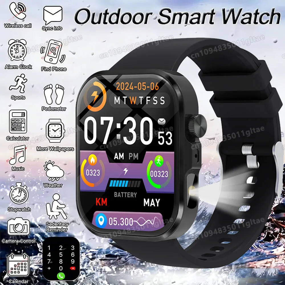 

2026 New Outdoor Sports Smart Watch 2.01 inch HD Screen LED Flashlight Bluetooth Talking Smart Watch for Men Women Holiday Gifts