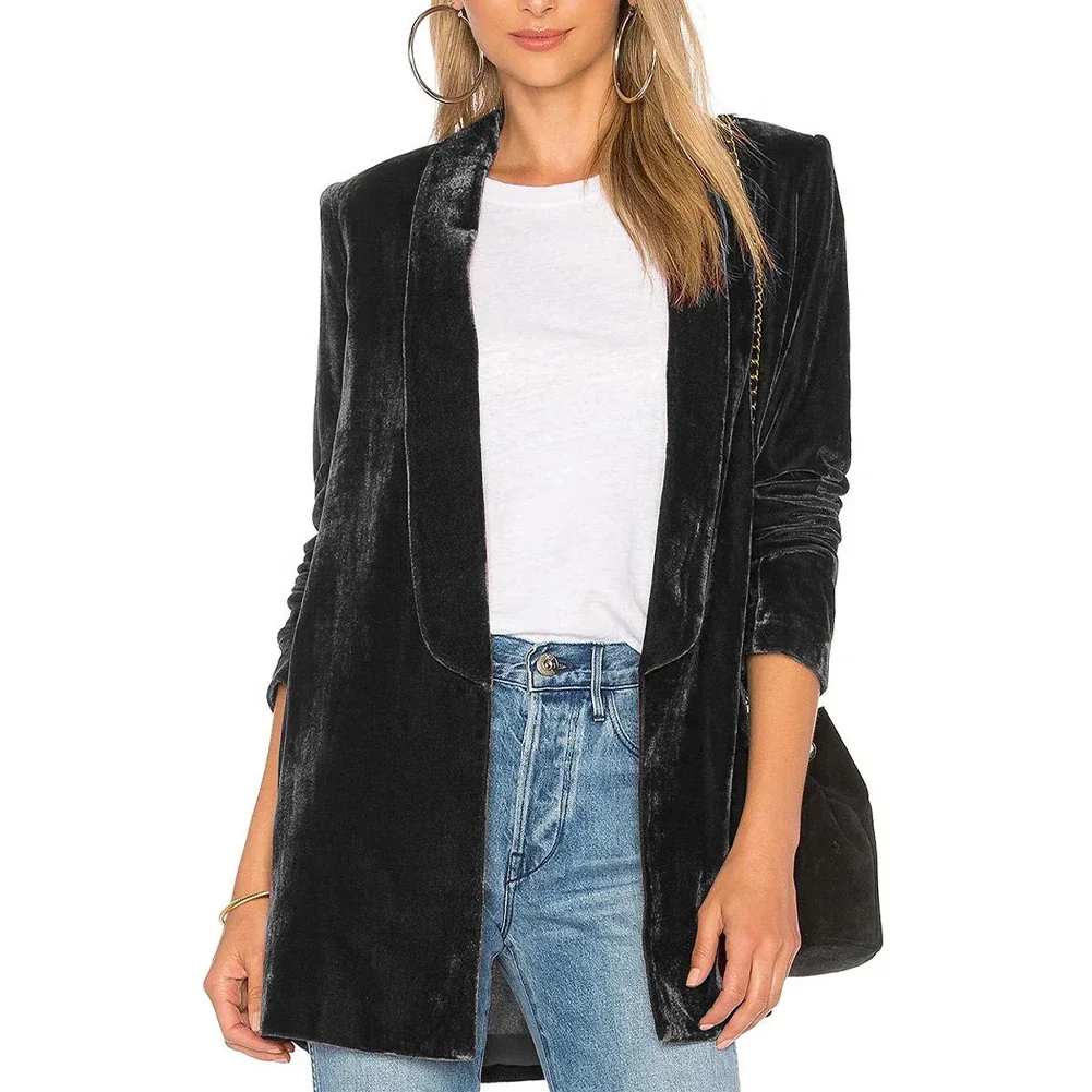 

Blazer Womens Coat Appointments Blazer Suit Coat Daily Golden Velvet Jacket Long Sleeve Office Open Front Cardigan