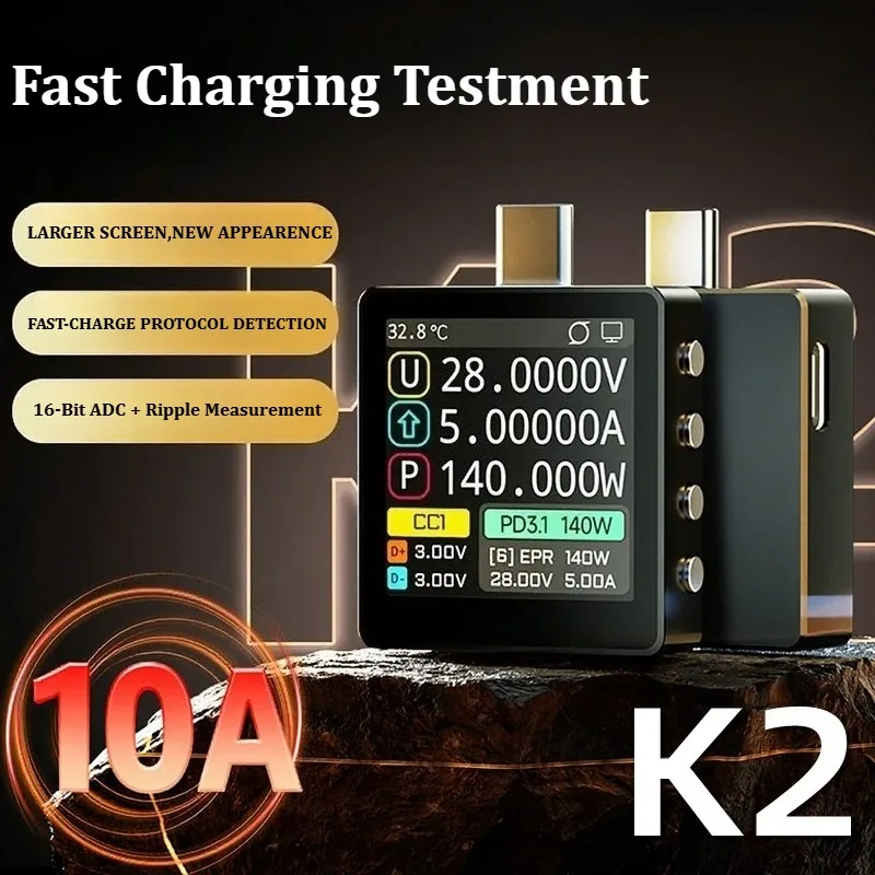 K2 USB Voltage & Current Testment 28VEPR Color Display PD3.1/QC/Fast Charging Protocol Detector 140W