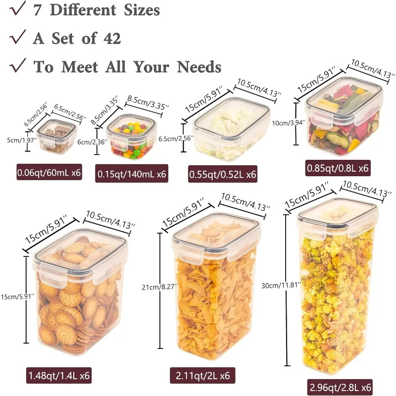 42 PCS Airtight Food Storage Containers Set with Lids, Plastic Kitchen and Pantry Organization, BPA Free Storage