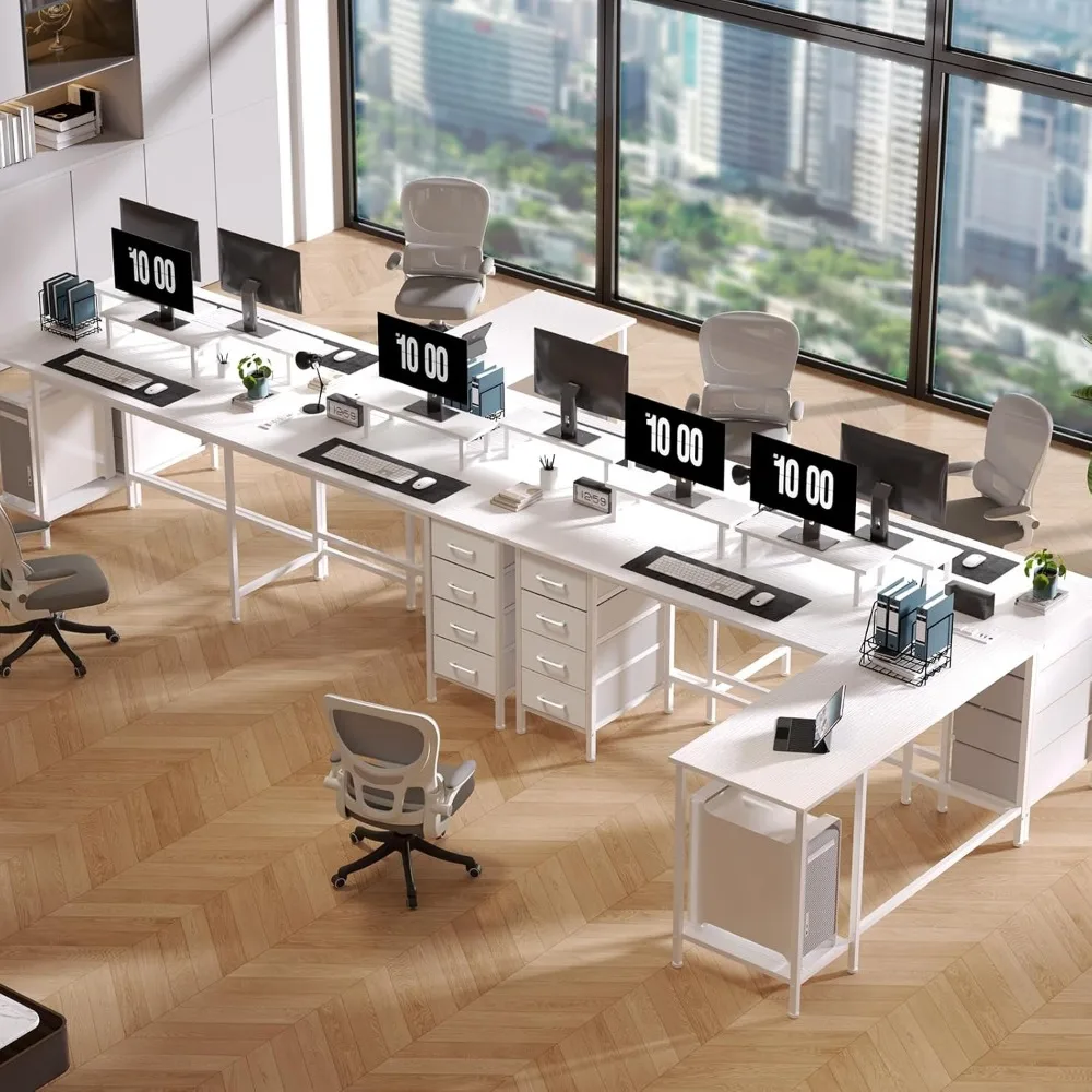 Large Corner Computer Desk 66 L-Shaped with 94.4 Work Area, 4 Adjustable Drawers, 2 Monitor Stands, and Power Outlets for Home O