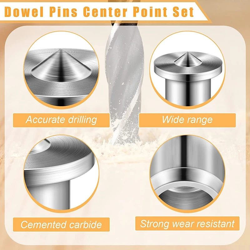 32 Pieces Dowel Pins Center Point Set Solid Dowel Tenon Pointed Dowel and Tenon Center Kit (6/8/ 10/12 mm)